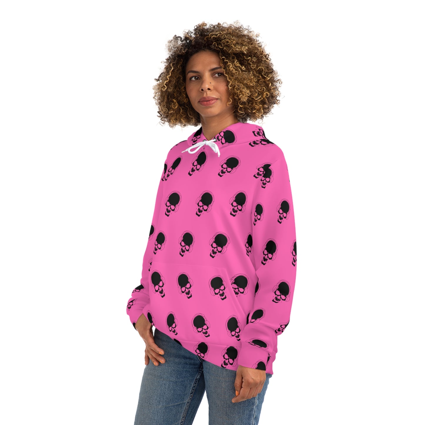 All Over Pink and Grey Skull Hoodie